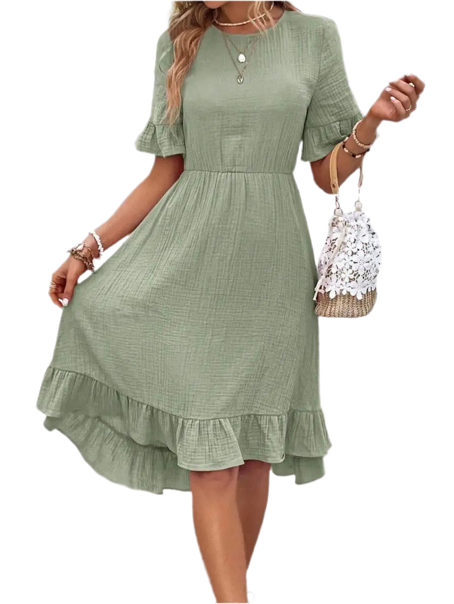 Vestido Curto com Mangas e Gola Alta Casual